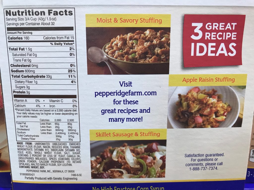 Pepperidge Farm Herb Seasoned Stuffing Nutrition Facts Ingredients List