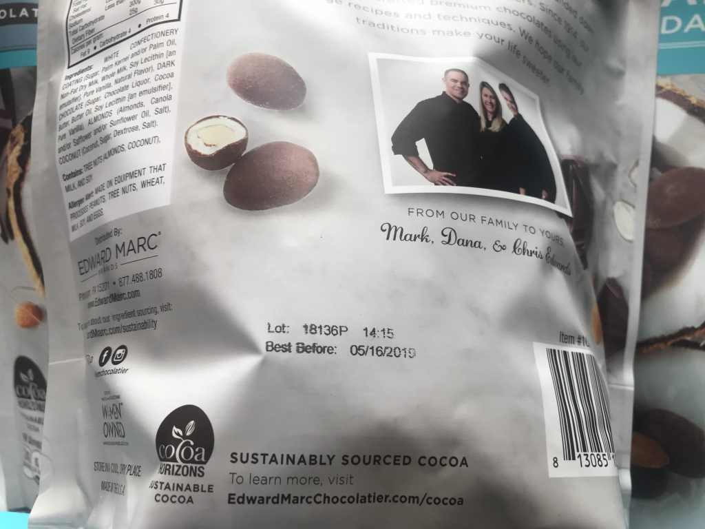 Edward Marc Coconut Chocolate Almonds Ingredients List