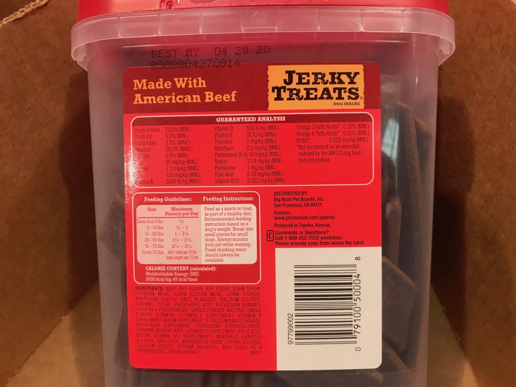 Big Heart Beef Jerky Dog Treats Nutritional Analysis and Ingredients List